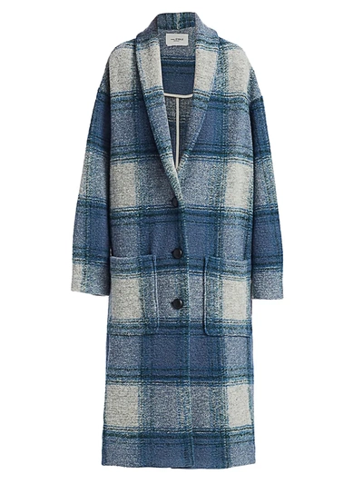 Shop Isabel Marant Étoile Women's Elayo Long Plaid Wool-blend Coat In Greyish Blue