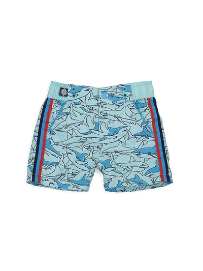 Shop Andy & Evan Baby Boy's Shark Print Swim Trunks In Light Blue Shark