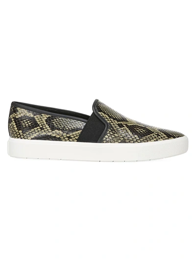 Shop Vince Women's Blair Snakeskin-embossed Leather Slip-on Sneakers In Militaire