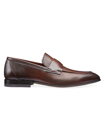 Shop Santoni Men's Leather Penny Loafers In Brown