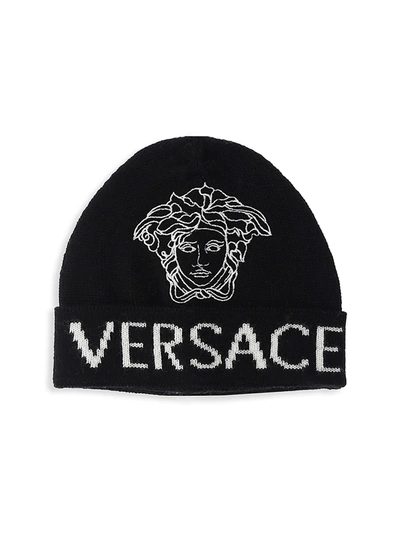 Shop Versace Embroidered Logo Hat In Black