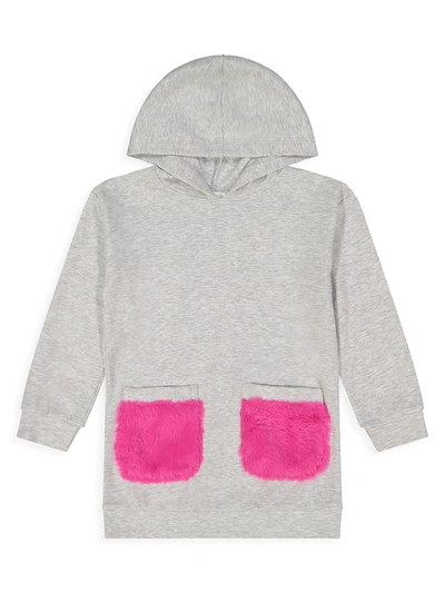 Shop Andy & Evan Little Girl's Faux Fur Pocket Hoodie In Grey