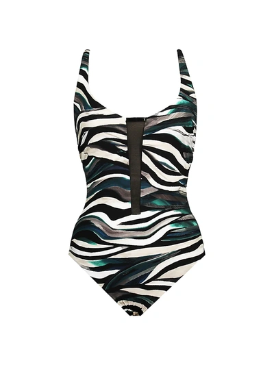 Shop Amoressa By Miraclesuit Yukon Zebra-print One-piece Swimsuit In Blue Green