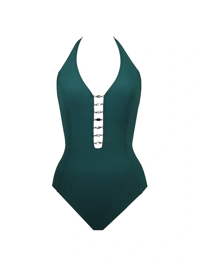 Shop Amoressa By Miraclesuit Northern Lights Caged One-piece Swimsuit In Sherwood