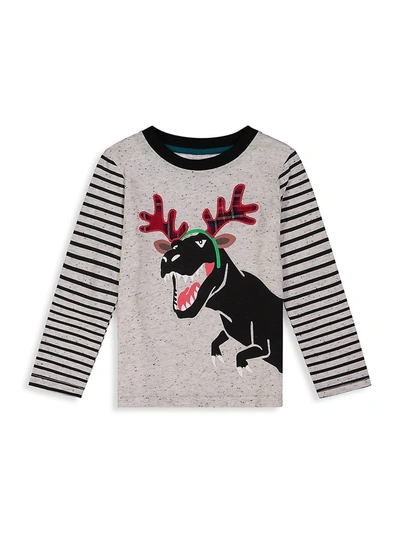 Shop Andy & Evan Little Boy's & Boy's Long-sleeve Striped Reindeer Dinosaur Top In Grey