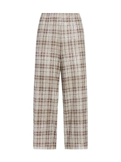 Shop Alice And Olivia Elba Metallic Plaid Ankle Pants In Silver Multi