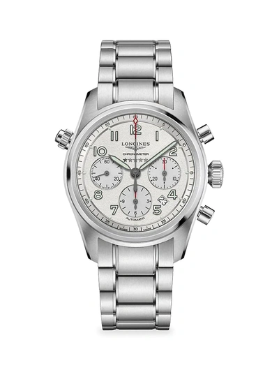 Shop Longines Spirit 42mm Stainless Steel Chronograph Bracelet Watch In Silver
