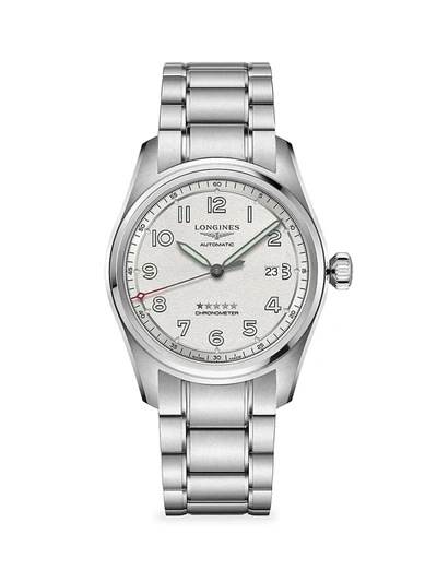 Shop Longines Men's  Spirit 42mm Stainless Steel Bracelet Watch In Silver