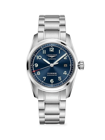 Shop Longines Men's  Spirit 40mm Stainless Steel Bracelet Watch In Sunray Blue
