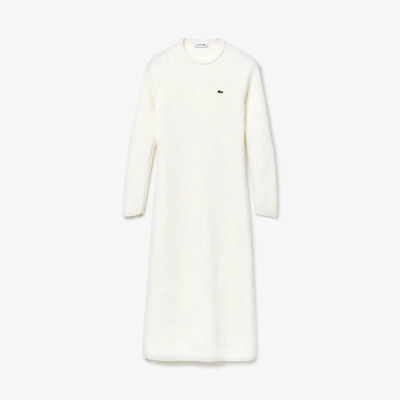 Shop Lacoste Women's Long Ribbed Wool Blend Sweater Dress In White