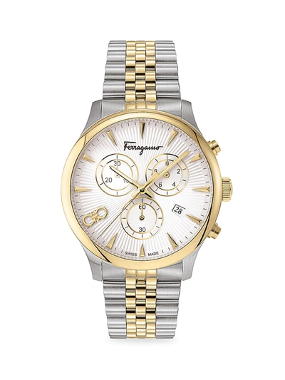 Shop Ferragamo Duo Stainless Steel & Yellow Goldplated Chronograph Watch In Silver