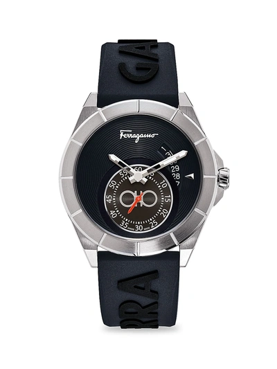 Shop Ferragamo Urban Chronograph Embossed Rubber Strap Watch In Silver