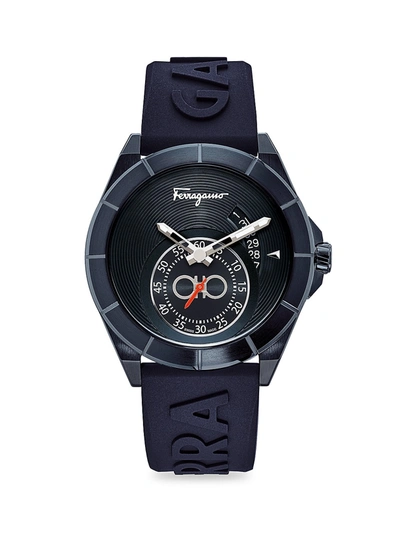 Shop Ferragamo Urban Stainless Steel & Embossed Rubber Strap In Blue