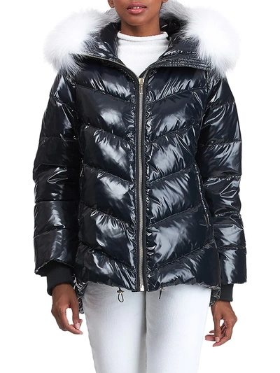 Shop Gorski Apres-ski Detchable Fox Fur Hood Trim Puffer Jacket In Black