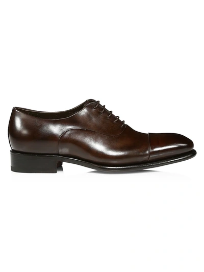 Shop Santoni Men's Isaac-vi-50 Cap-toe Leather Oxfords In Dark Brown