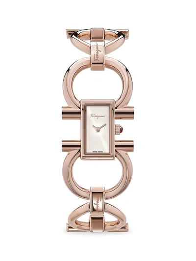 Shop Ferragamo Women's Double Gancini Rose Goldtone Ip Bracelet Watch