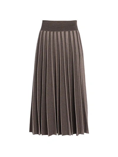 Shop Agnona Women's Merino Wool-blend Pleated Midi Skirt In Chestnut