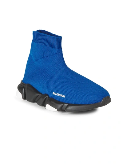 Shop Balenciaga Kid's Speed Lt Stretch-knit High-top Sneakers In Blue