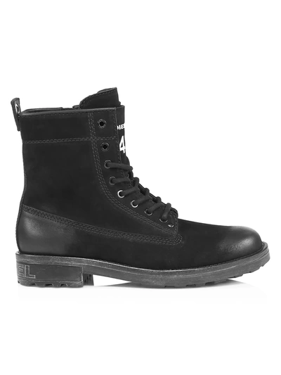 Shop Diesel D-throuper Dbb Z Leather Hiking Boots In Black