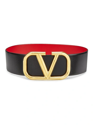 Shop Valentino Vlogo Reversible Leather Belt In Black Red