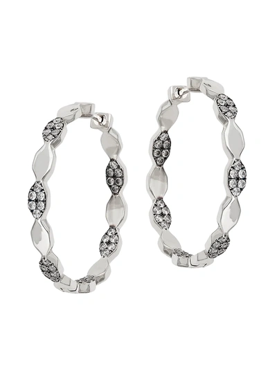Shop Adriana Orsini Edgy Rhodium & Black Ruthenium-plated Sterling Silver And Cubic Zirconia Scalloped Hoop Earrings