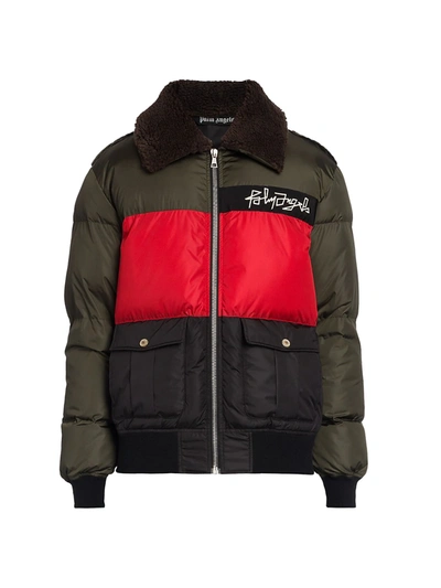 Shop Palm Angels Men's Desert Logo Down Jacket In Forest Green