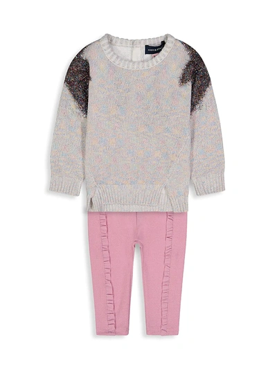 Shop Andy & Evan Baby Girl's 2-piece Long-sleeve & Pants Set In Grey Pink