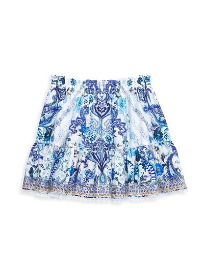 Shop Camilla Girl's Paisley Flounce Skirt In Blue