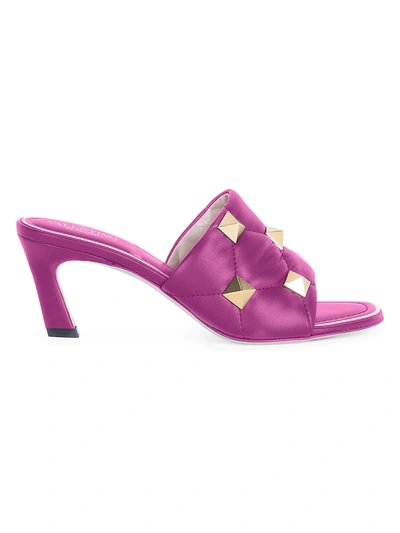 Shop Valentino Roman Stud Leather Mules In Radiant Orchid