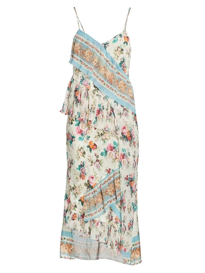 Shop Amur Annebelle Floral Silk Chiffon Asymmetrical Slip Dress In Seashell