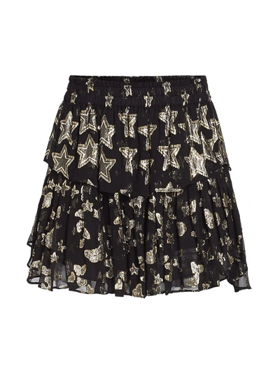 Shop Loveshackfancy Metallic Star Ruffle Mini Skirt In Black