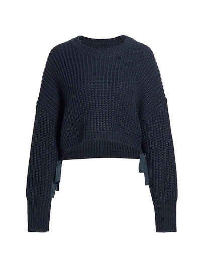 Shop Cinq À Sept Eddie Side-tie Crop Sweater In Navy