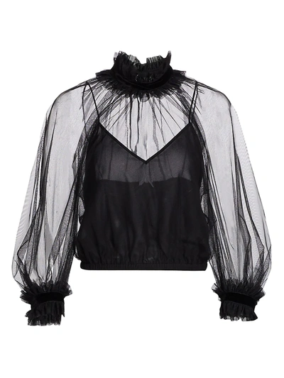 Shop Alice And Olivia Women's Alexia Ruffled Sheer Blouse In Black