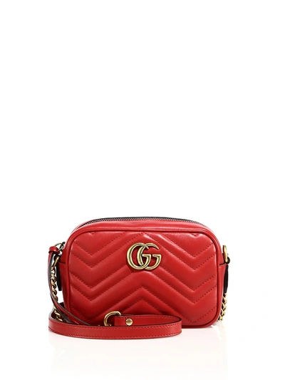 Shop Gucci Women's Mini Chevron Leather Camera Bag In Red