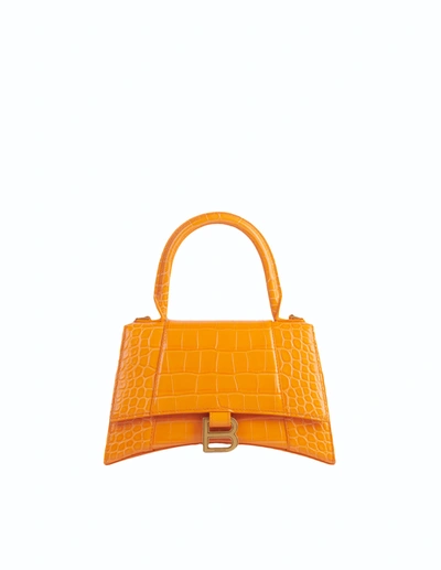 Shop Balenciaga Orange Small Hourglass Top Handle Bag