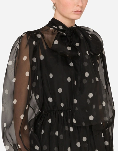 Shop Dolce & Gabbana Polka-dot-print Organza Calf-length Dress In Multicolor