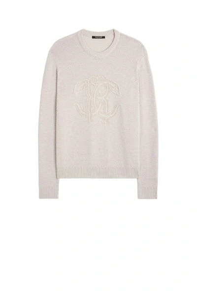 Shop Roberto Cavalli Logo-motif Knitted Jumper In Neutrals