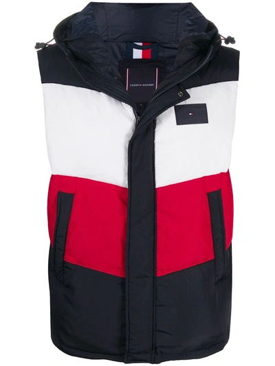 Shop Tommy Hilfiger Colour-block Zipped Gilet In Blue