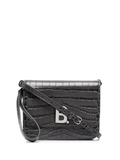 Shop Balenciaga B Plaque Crossbody Bag In Grey