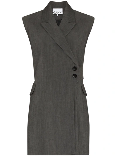 Shop Ganni Wraparound Sleeveless Gilet In Grey