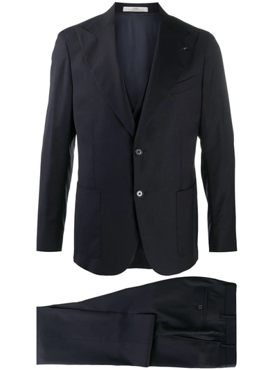 Shop Corneliani Three-piece Virgin Wool Suit In Blue