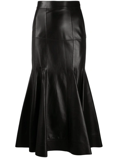 Shop Loewe High-waisted Leather Skirt In Black