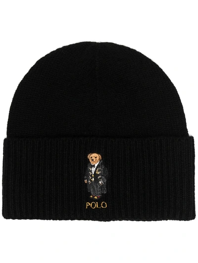 Shop Polo Ralph Lauren Teddy Bear Ribbed-knit Beanie In Black