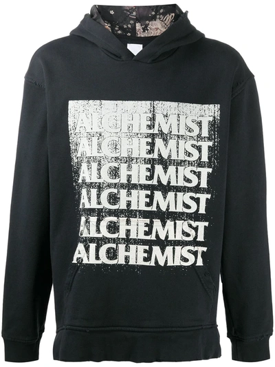 Shop Alchemist Vintage-effect Logo Hoodie In Black