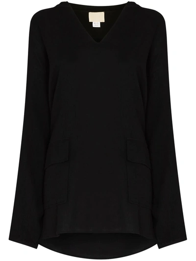 Shop Anaak Hooded V-neck Mini Dress In Black