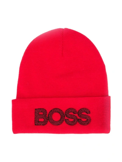 Shop Hugo Boss Flocked Beanie In Red