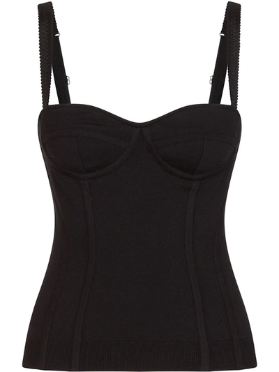 Shop Dolce & Gabbana Bustier Top With Sweetheart Neckline In Black