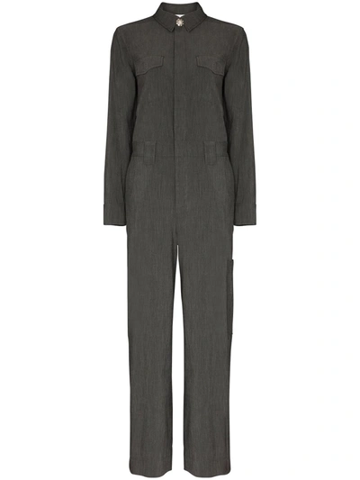 Shop Ganni Tailored Cut Bejewelled Button Jumpsuit In Grey