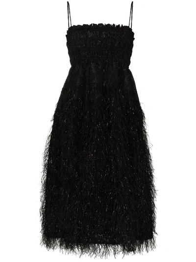 Shop Ganni Feather-detailing Midi Dress In Black