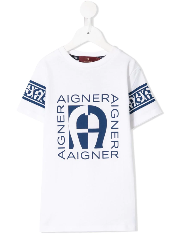 Aigner Logo Print Short Sleeve T Shirt In White Modesens